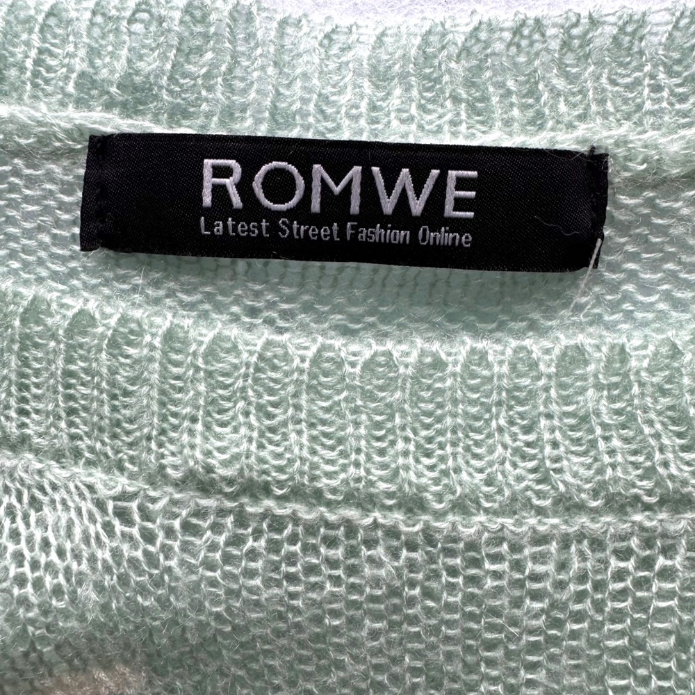 ROMWE mint distressed deer sweater sheer knit long sleeve - Picture 5 of 9